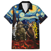 New Zealand and Australia ANZAC Day Hawaiian Shirt Kiwi Bird and Kangaroo Soldier Starry Night Style LT03 Black - Polynesian Pride