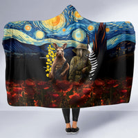 New Zealand and Australia ANZAC Day Hooded Blanket Kiwi Bird and Kangaroo Soldier Starry Night Style LT03 - Polynesian Pride
