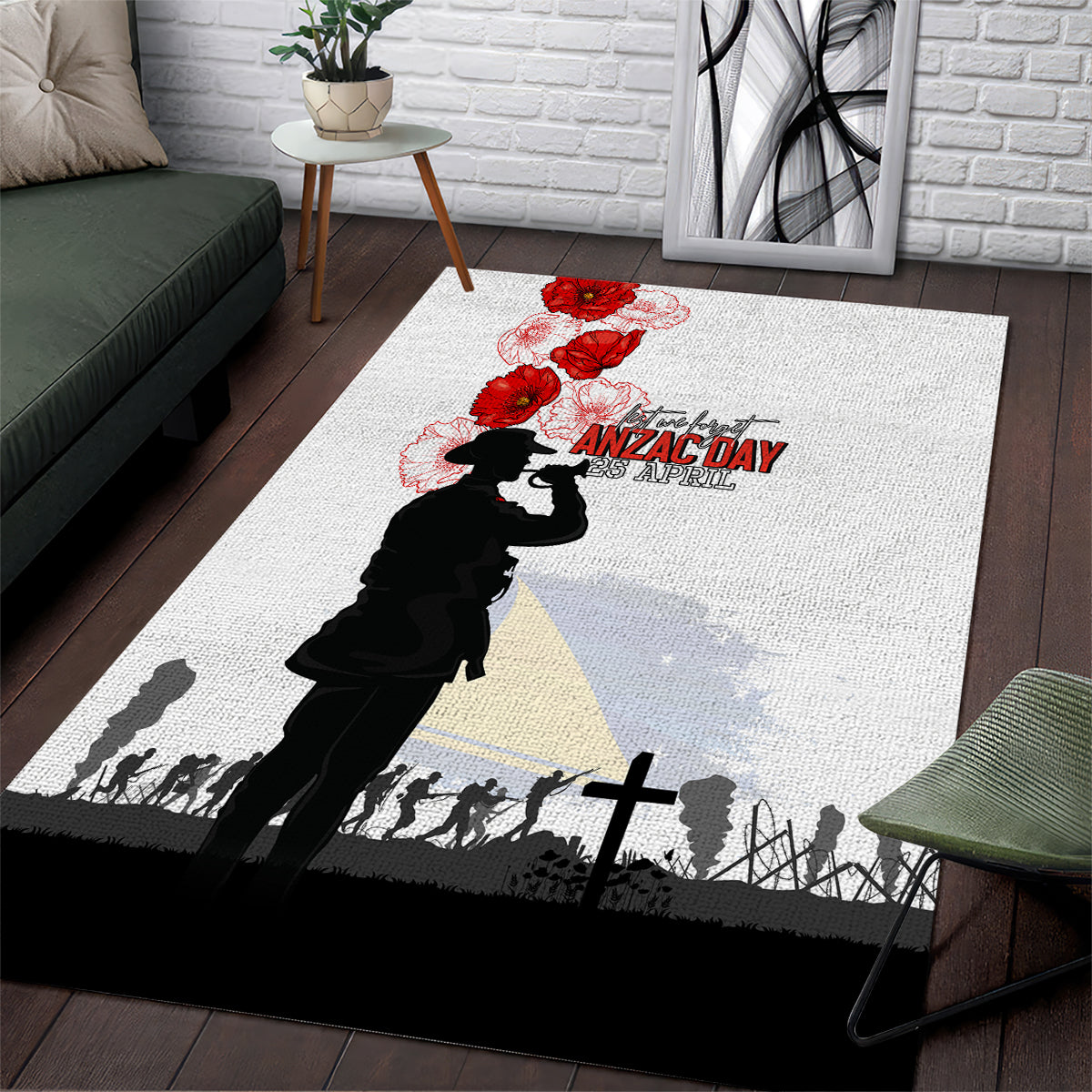 Tokelau ANZAC Day Area Rug Lest We Forget Red Poppy Flowers and Soldier LT03 White - Polynesian Pride