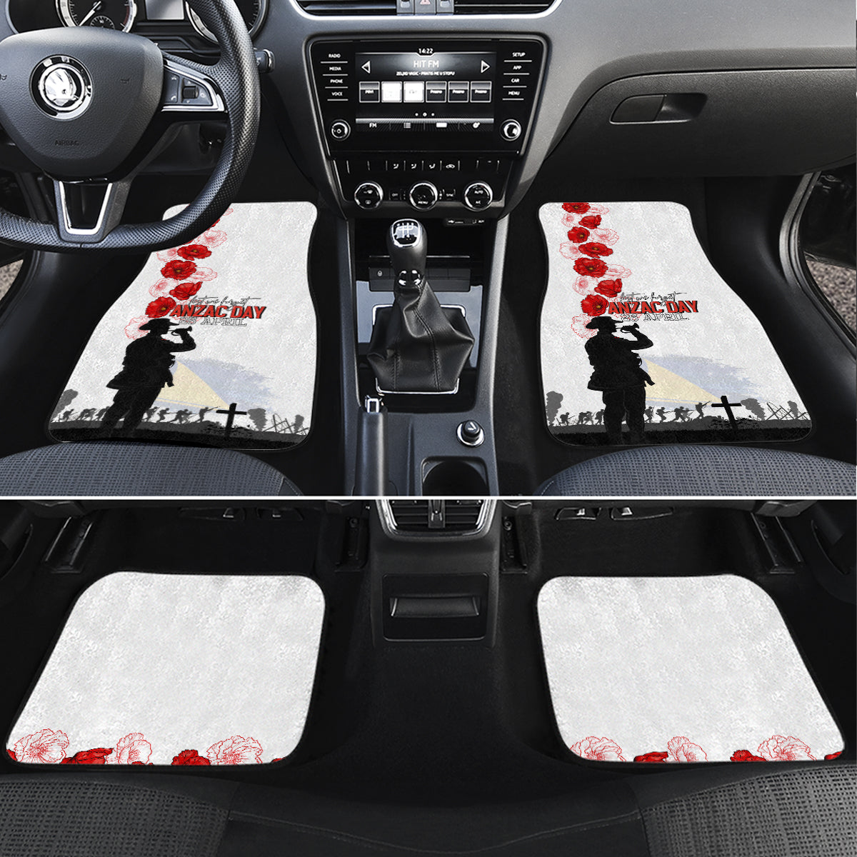 Tokelau ANZAC Day Car Mats Lest We Forget Red Poppy Flowers and Soldier LT03 Set 4pcs White - Polynesian Pride