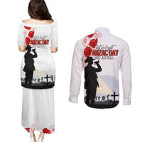 Tokelau ANZAC Day Couples Matching Puletasi and Long Sleeve Button Shirt Lest We Forget Red Poppy Flowers and Soldier LT03 - Polynesian Pride