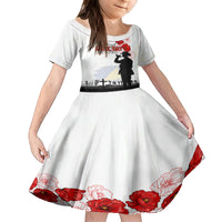 Tokelau ANZAC Day Family Matching Long Sleeve Bodycon Dress and Hawaiian Shirt Lest We Forget Red Poppy Flowers and Soldier LT03 Daughter's Dress White - Polynesian Pride