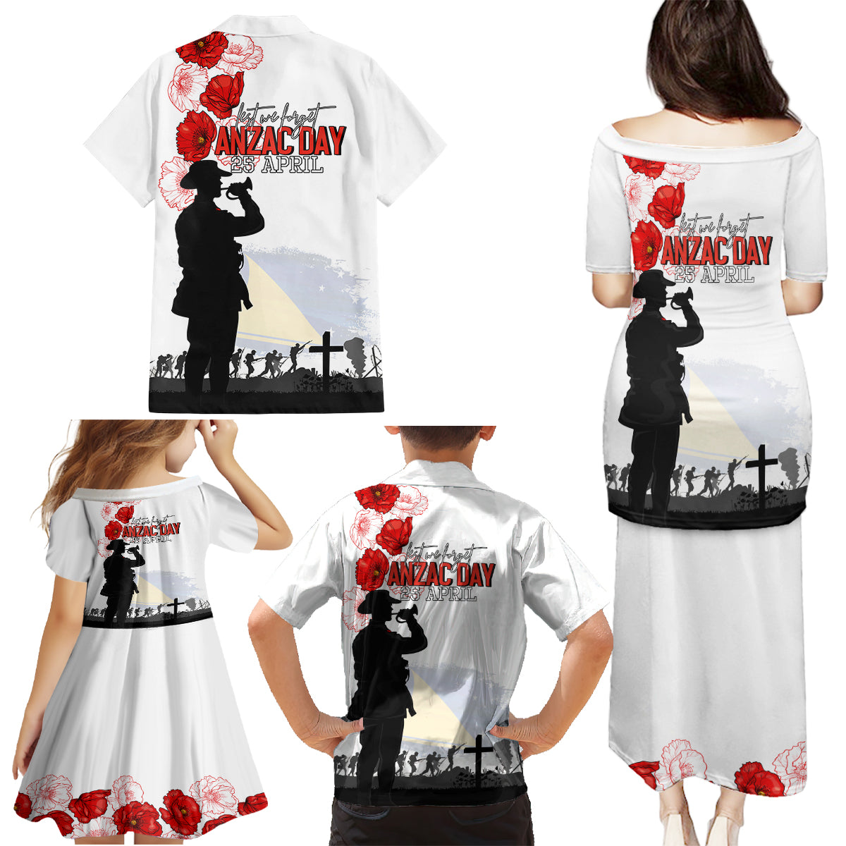 Tokelau ANZAC Day Family Matching Puletasi and Hawaiian Shirt Lest We Forget Red Poppy Flowers and Soldier LT03 - Polynesian Pride