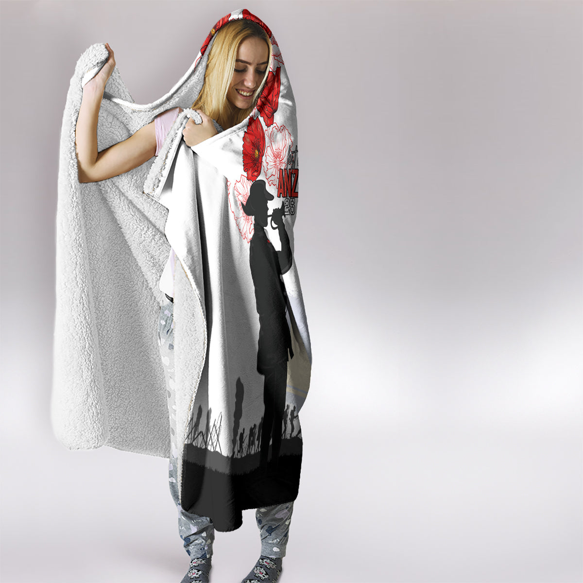 Tokelau ANZAC Day Hooded Blanket Lest We Forget Red Poppy Flowers and Soldier LT03 - Polynesian Pride