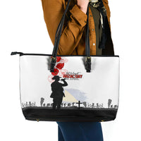 Tokelau ANZAC Day Leather Tote Bag Lest We Forget Red Poppy Flowers and Soldier LT03 - Polynesian Pride