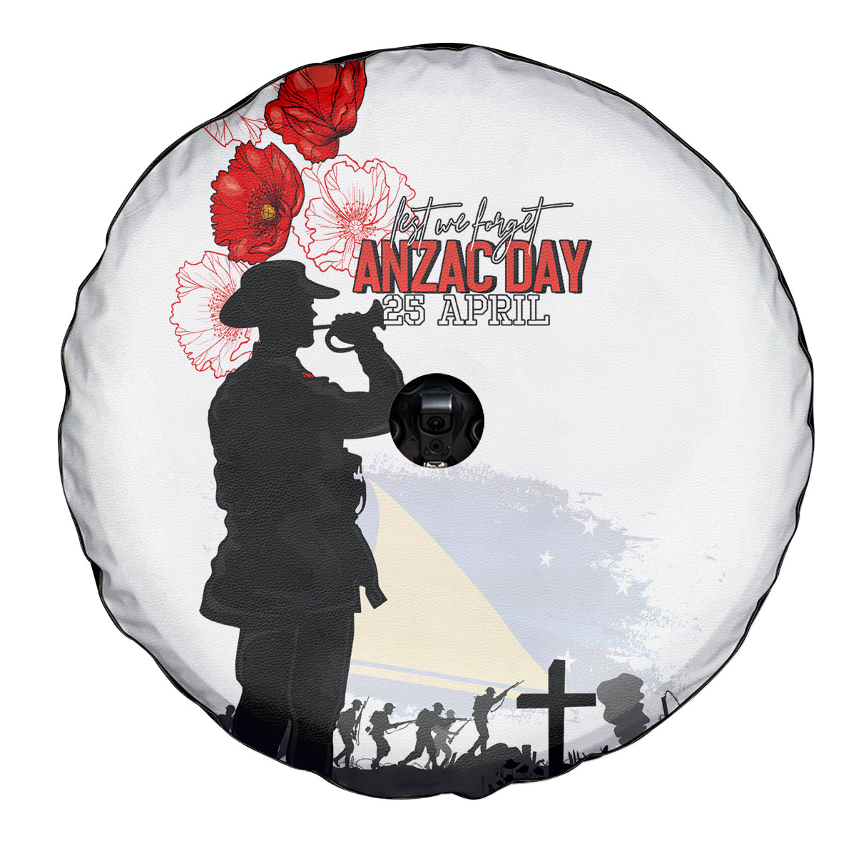 Tokelau ANZAC Day Spare Tire Cover Lest We Forget Red Poppy Flowers and Soldier LT03 - Polynesian Pride