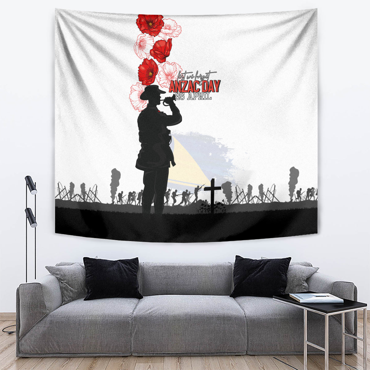 Tokelau ANZAC Day Tapestry Lest We Forget Red Poppy Flowers and Soldier LT03 White - Polynesian Pride