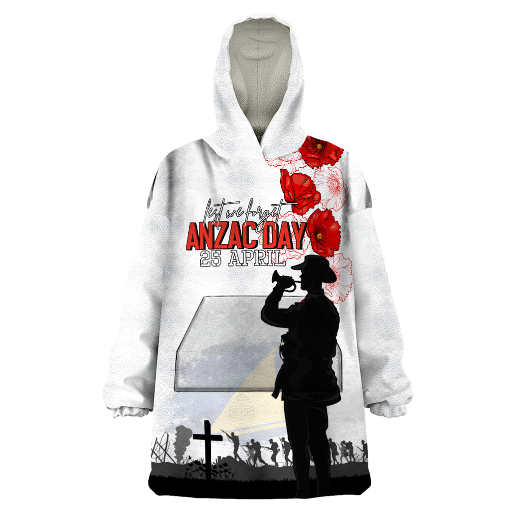 Tokelau ANZAC Day Wearable Blanket Hoodie Lest We Forget Red Poppy Flowers and Soldier LT03 One Size White - Polynesian Pride