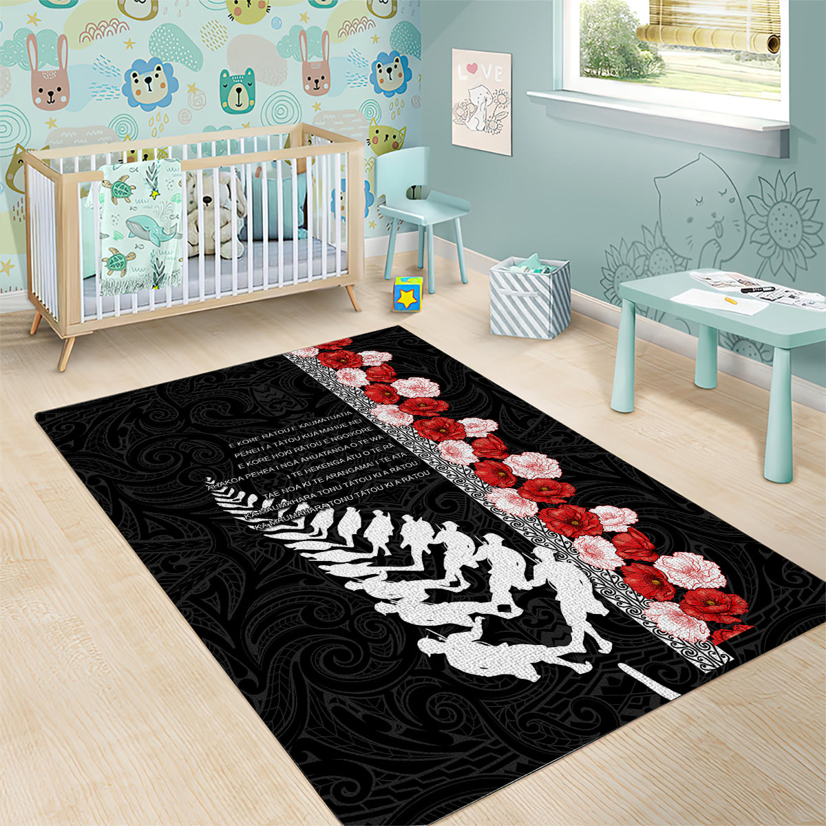 New Zealand ANZAC Day Area Rug Soldier Silver Fern with Red Poppies Flower Maori Style LT03 - Polynesian Pride