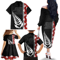 New Zealand ANZAC Day Family Matching Off Shoulder Long Sleeve Dress and Hawaiian Shirt Soldier Silver Fern with Red Poppies Flower Maori Style LT03 - Polynesian Pride