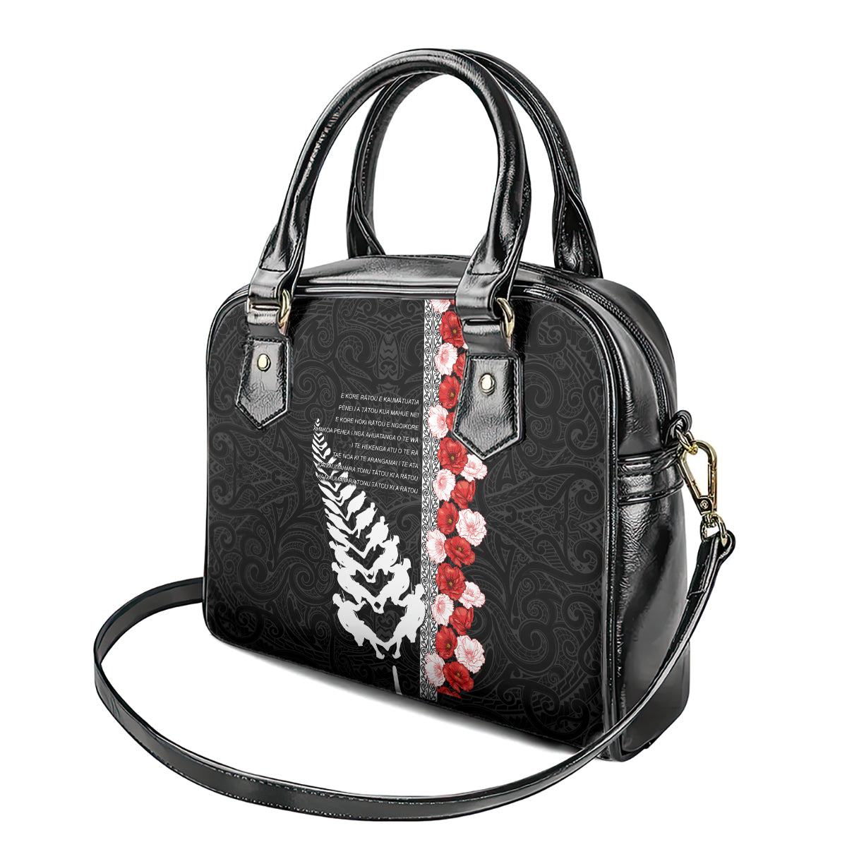 New Zealand ANZAC Day Shoulder Handbag Soldier Silver Fern with Red Poppies Flower Maori Style LT03 - Polynesian Pride
