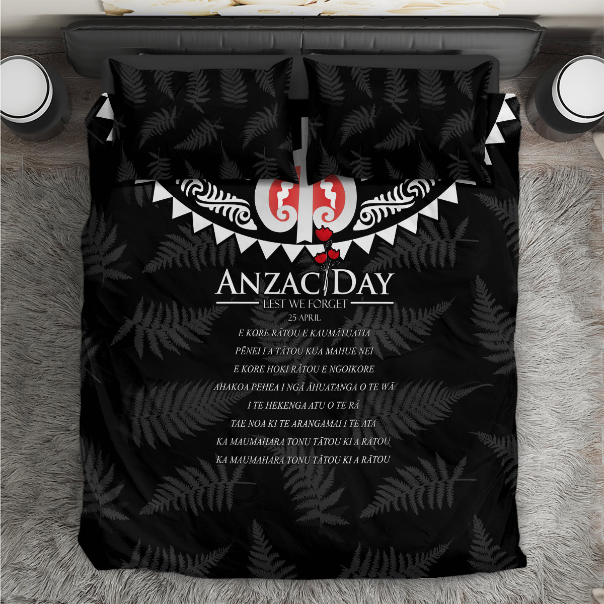 New Zealand ANZAC Day Bedding Set Lest We Forget Haka Dance Respect LT03 Black - Polynesian Pride