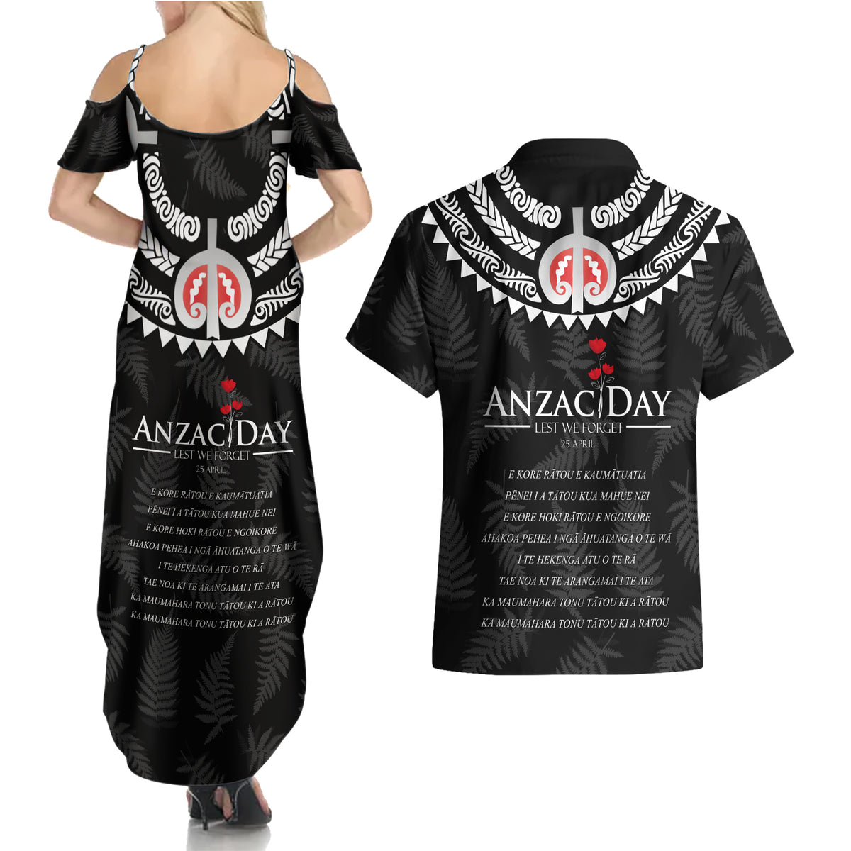New Zealand ANZAC Day Couples Matching Summer Maxi Dress and Hawaiian Shirt Lest We Forget Haka Dance Respect LT03 - Polynesian Pride