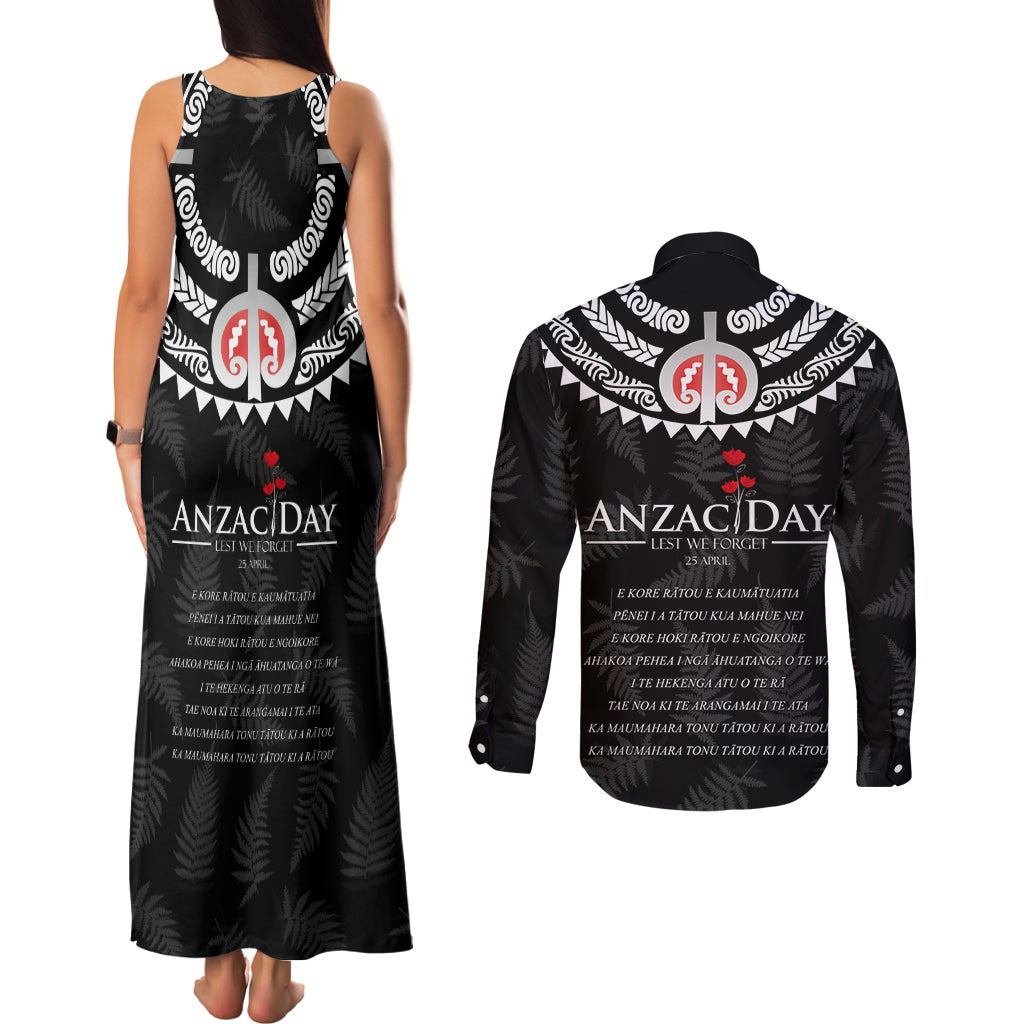 New Zealand ANZAC Day Couples Matching Tank Maxi Dress and Long Sleeve Button Shirt Lest We Forget Haka Dance Respect LT03 - Polynesian Pride