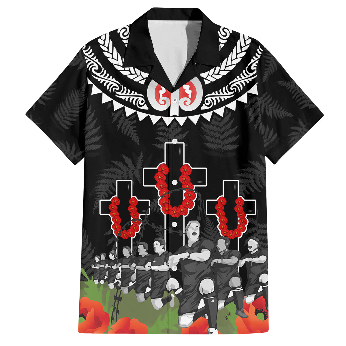 New Zealand ANZAC Day Family Matching Long Sleeve Bodycon Dress and Hawaiian Shirt Lest We Forget Haka Dance Respect LT03 Dad's Shirt - Short Sleeve Black - Polynesian Pride