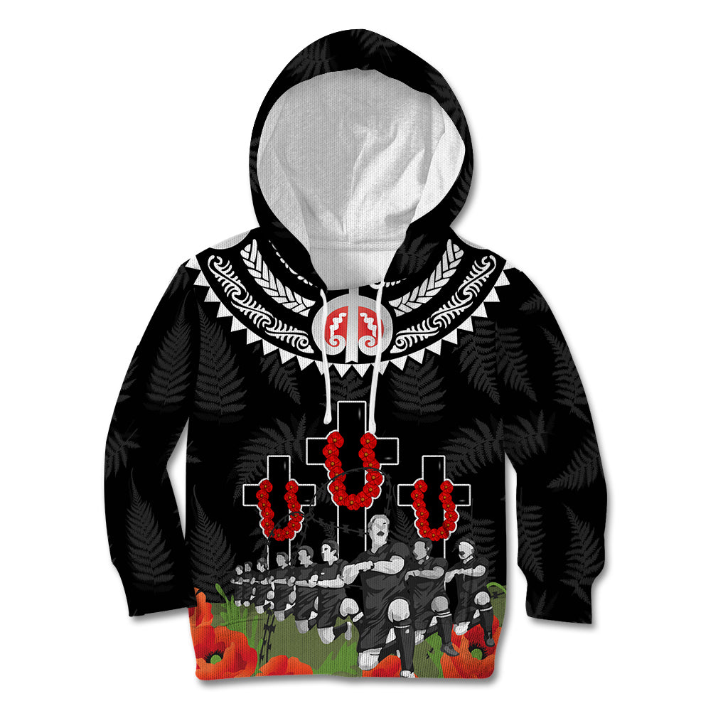 New Zealand ANZAC Day Kid Hoodie Lest We Forget Haka Dance Respect LT03 Hoodie Black - Polynesian Pride