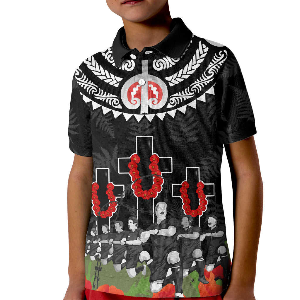 New Zealand ANZAC Day Kid Polo Shirt Lest We Forget Haka Dance Respect LT03 Kid Black - Polynesian Pride