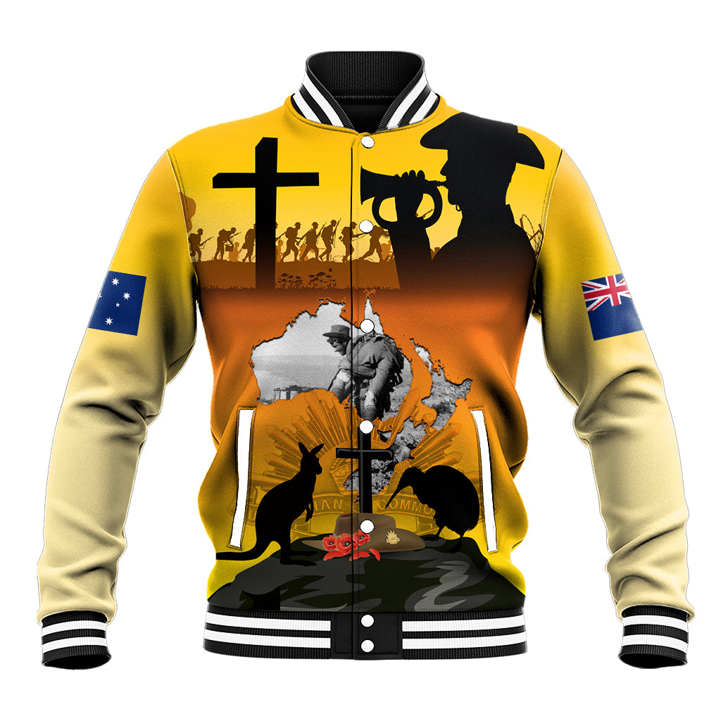 New Zealand and Australia ANZAC Day Baseball Jacket Gallipoli Lest We Forget LT03 Unisex Yellow - Polynesian Pride