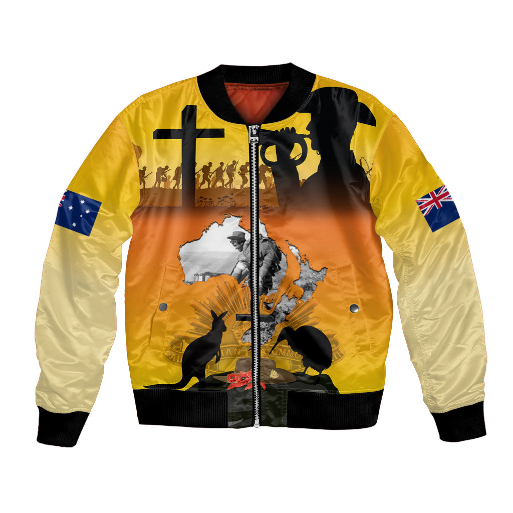 New Zealand and Australia ANZAC Day Bomber Jacket Gallipoli Lest We Forget LT03 Unisex Yellow - Polynesian Pride