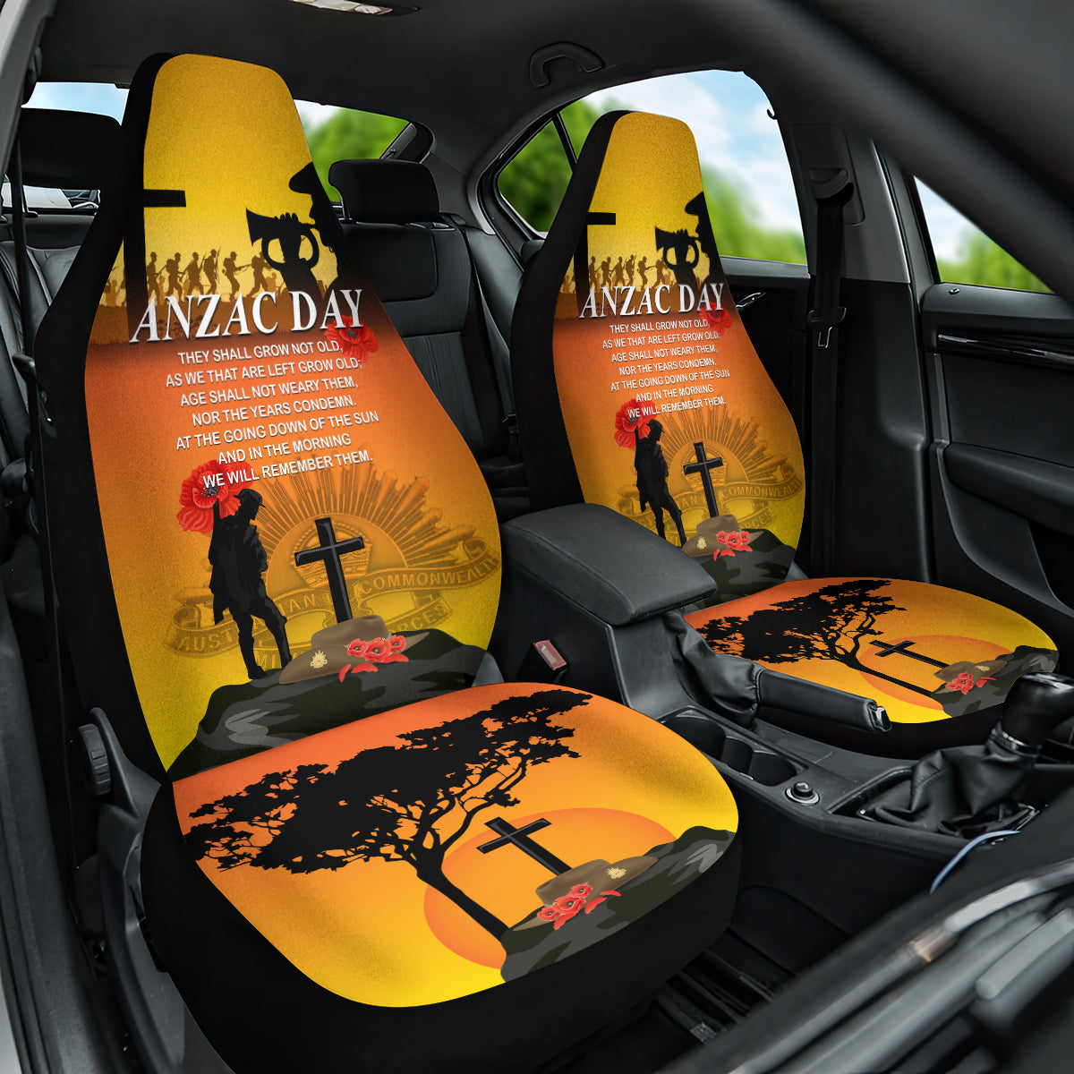New Zealand and Australia ANZAC Day Car Seat Cover Gallipoli Lest We Forget LT03 One Size Yellow - Polynesian Pride