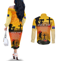 New Zealand and Australia ANZAC Day Couples Matching Off The Shoulder Long Sleeve Dress and Long Sleeve Button Shirt Gallipoli Lest We Forget LT03 - Polynesian Pride