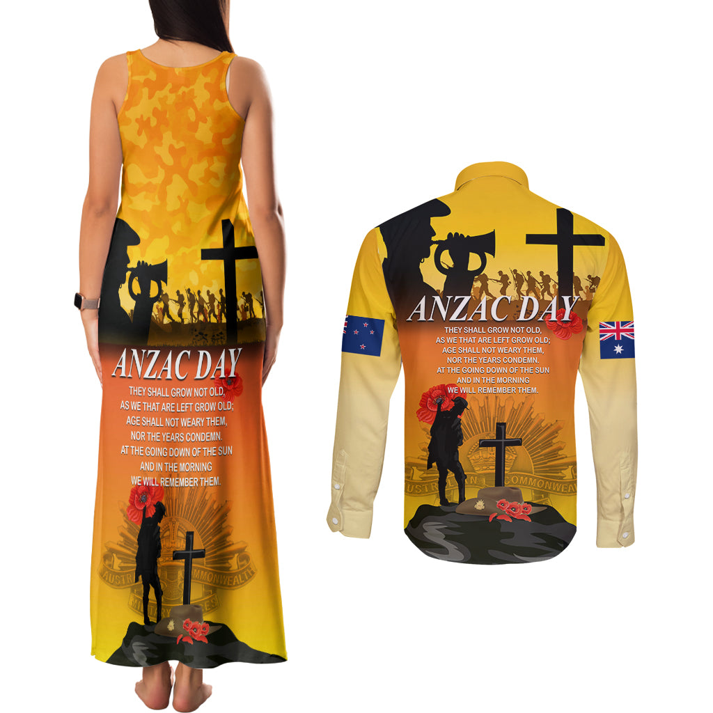 New Zealand and Australia ANZAC Day Couples Matching Tank Maxi Dress and Long Sleeve Button Shirt Gallipoli Lest We Forget LT03 - Polynesian Pride