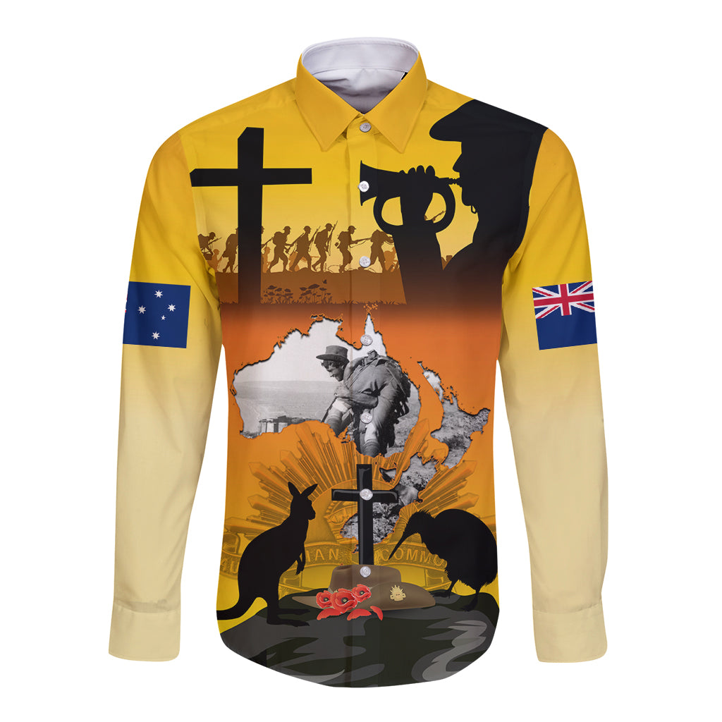New Zealand and Australia ANZAC Day Long Sleeve Button Shirt Gallipoli Lest We Forget LT03 Unisex Yellow - Polynesian Pride