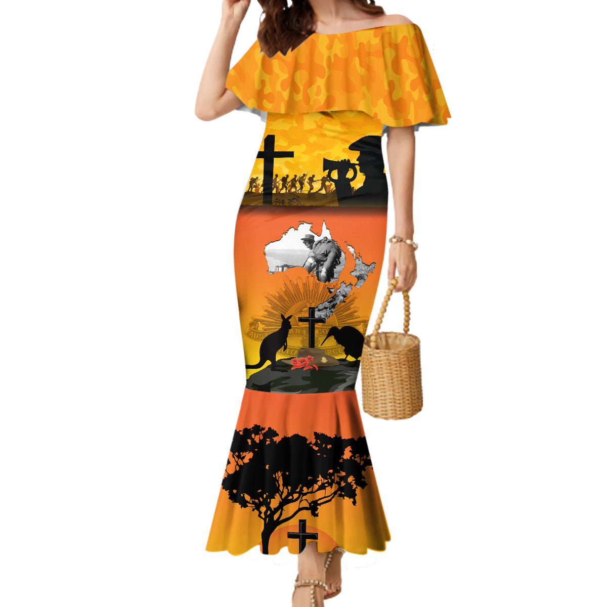 New Zealand and Australia ANZAC Day Mermaid Dress Gallipoli Lest We Forget LT03 Women Yellow - Polynesian Pride