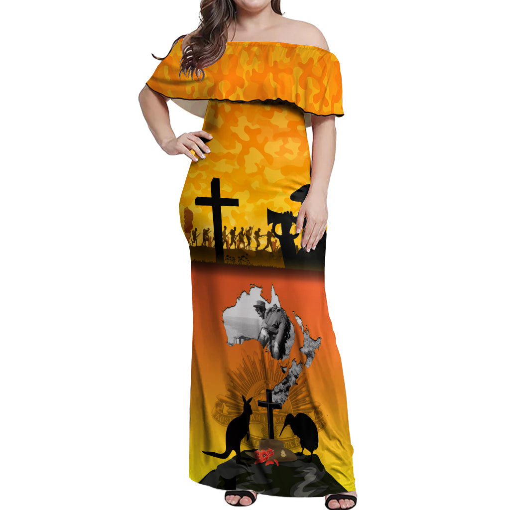 New Zealand and Australia ANZAC Day Off Shoulder Maxi Dress Gallipoli Lest We Forget LT03 Women Yellow - Polynesian Pride