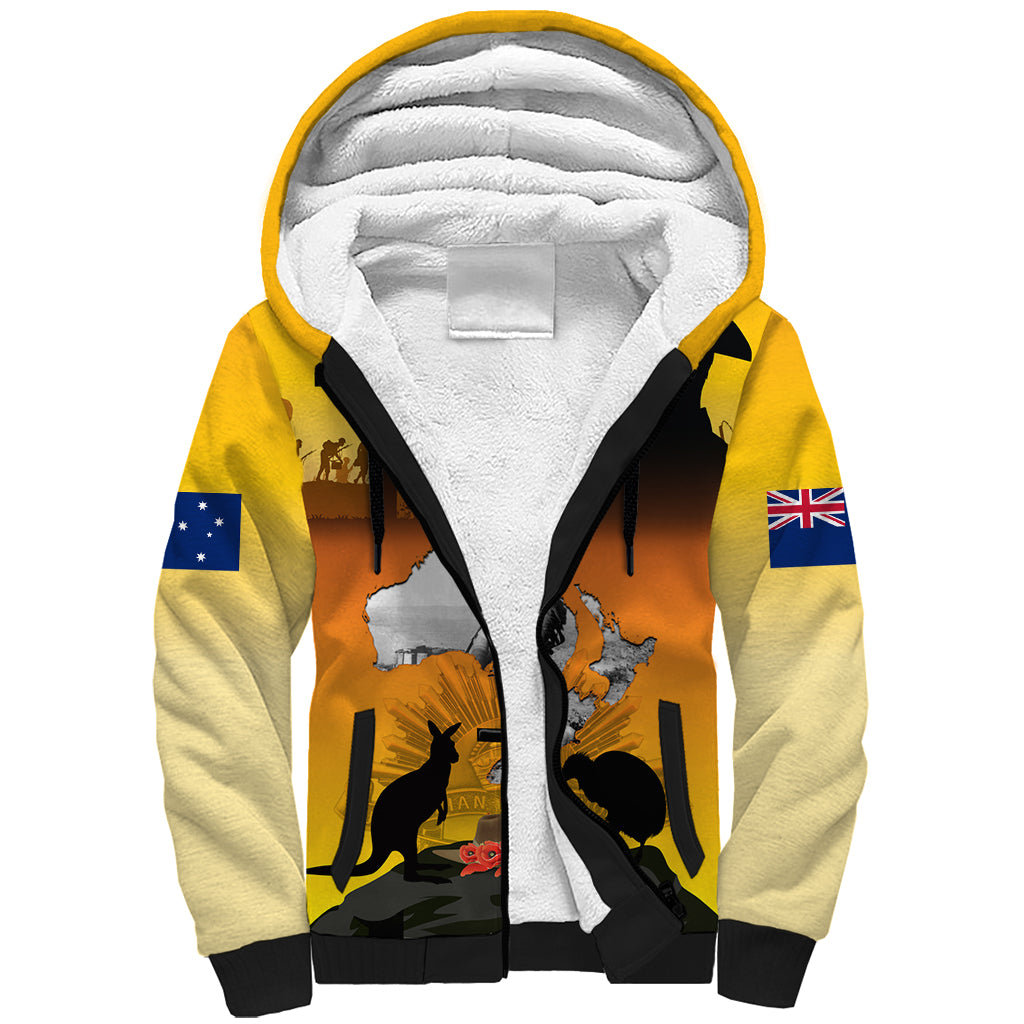 New Zealand and Australia ANZAC Day Sherpa Hoodie Gallipoli Lest We Forget LT03 Unisex Yellow - Polynesian Pride