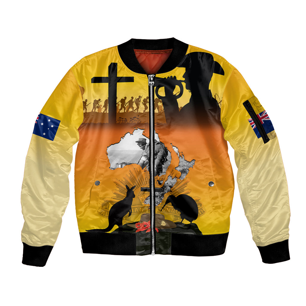 New Zealand and Australia ANZAC Day Sleeve Zip Bomber Jacket Gallipoli Lest We Forget LT03 Unisex Yellow - Polynesian Pride