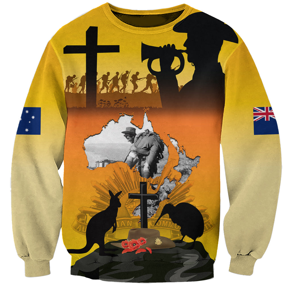 New Zealand and Australia ANZAC Day Sweatshirt Gallipoli Lest We Forget LT03 Unisex Yellow - Polynesian Pride