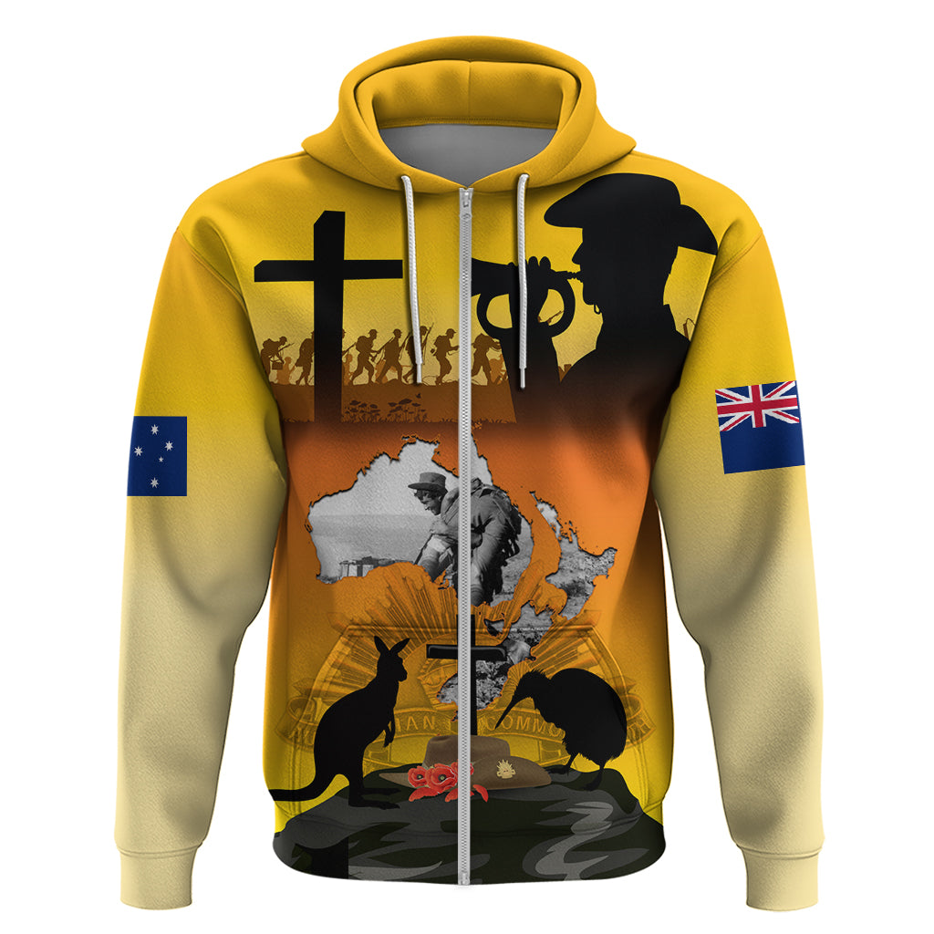 New Zealand and Australia ANZAC Day Zip Hoodie Gallipoli Lest We Forget LT03 Yellow - Polynesian Pride