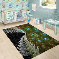 New Zealand Area Rug Koru Abstract Art and Silver Fern Maori Pattern