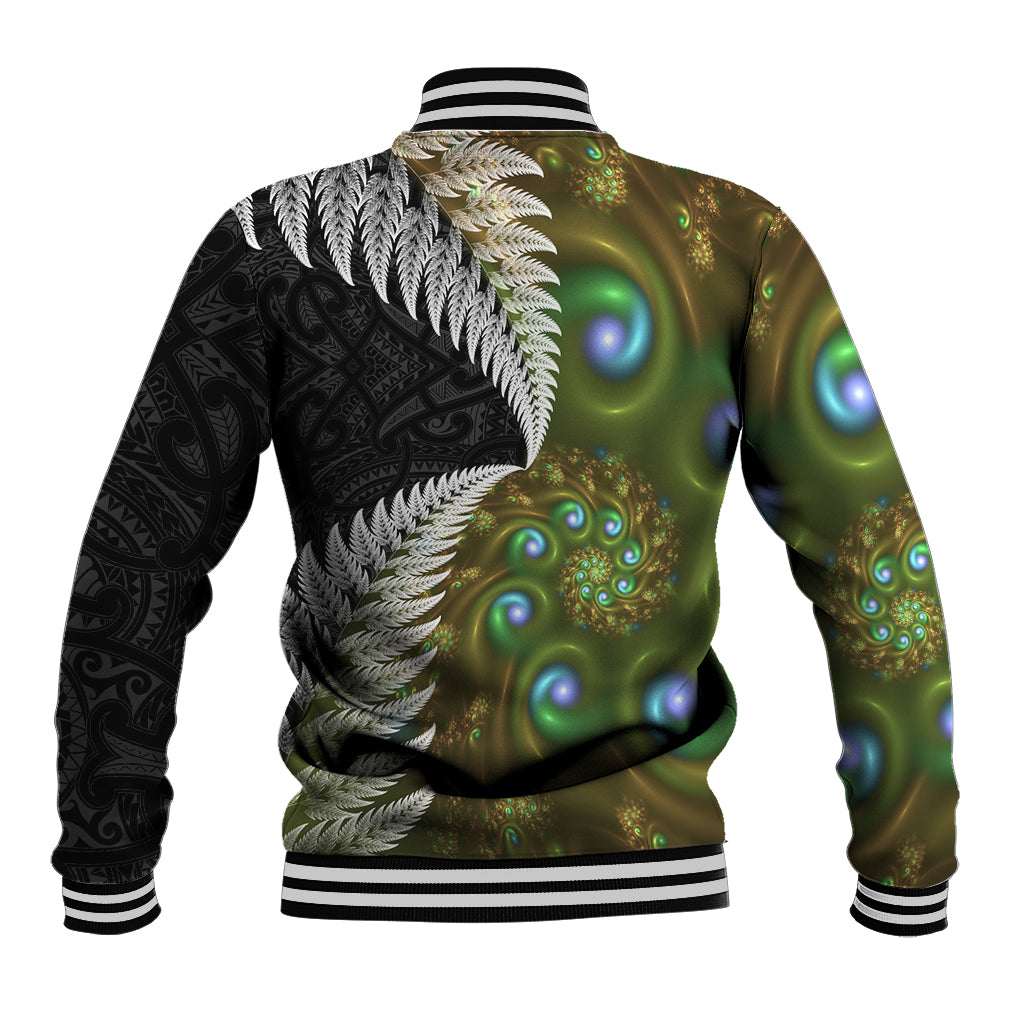 New Zealand Baseball Jacket Koru Abstract Art and Silver Fern Maori Pattern LT03 - Polynesian Pride