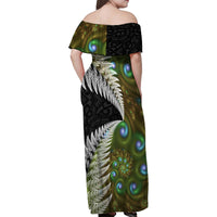 New Zealand Family Matching Off Shoulder Maxi Dress and Hawaiian Shirt Koru Abstract Art and Silver Fern Maori Pattern LT03 - Polynesian Pride