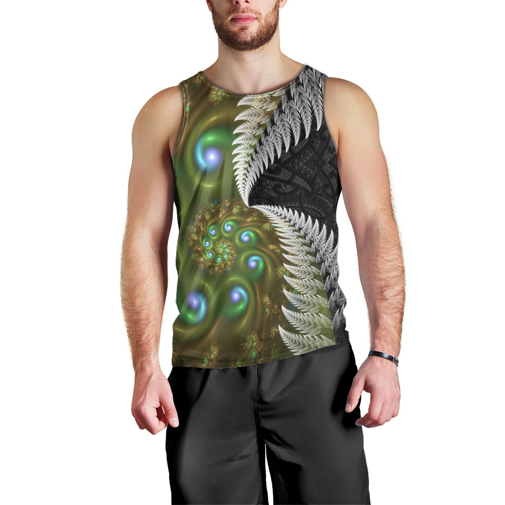 New Zealand Men Tank Top Koru Abstract Art and Silver Fern Maori Pattern LT03 - Polynesian Pride