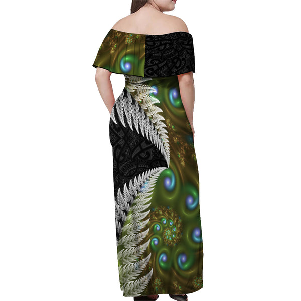 (Custom Text And Number) New Zealand Silver Fern Rugby Off Shoulder Sweater All Black Koru Maori LT14 main image 1