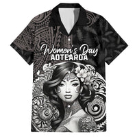 Custom New Zealand Women's Day Family Matching Long Sleeve Bodycon Dress and Hawaiian Shirt Maori Tribal Girl and Silver Fern Pattern LT03 Dad's Shirt - Short Sleeve Black - Polynesian Pride