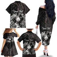 Custom New Zealand Women's Day Family Matching Off Shoulder Long Sleeve Dress and Hawaiian Shirt Maori Tribal Girl and Silver Fern Pattern LT03 - Polynesian Pride