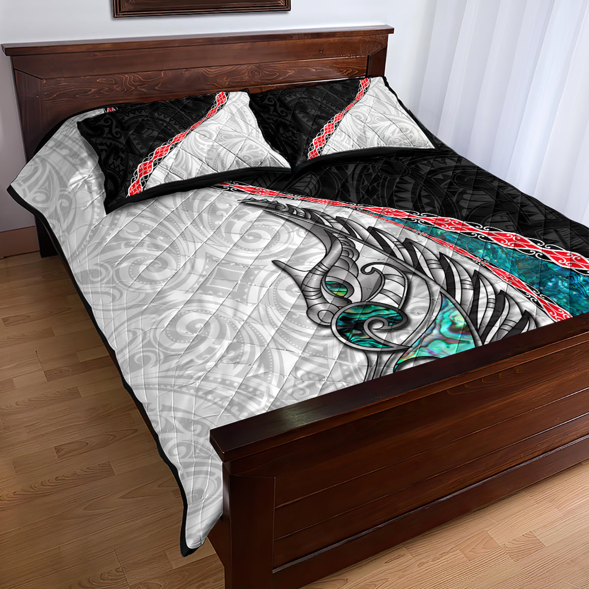 New Zealand Quilt Bed Set Manaia Fern and Koru Maori Pattern