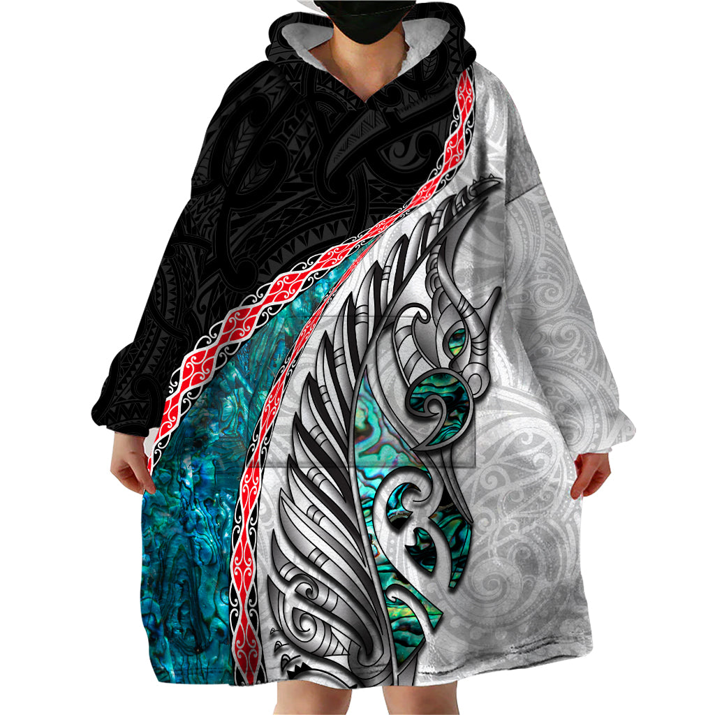 New Zealand Wearable Blanket Hoodie Manaia Fern and Koru Maori Pattern LT03 - Polynesian Pride