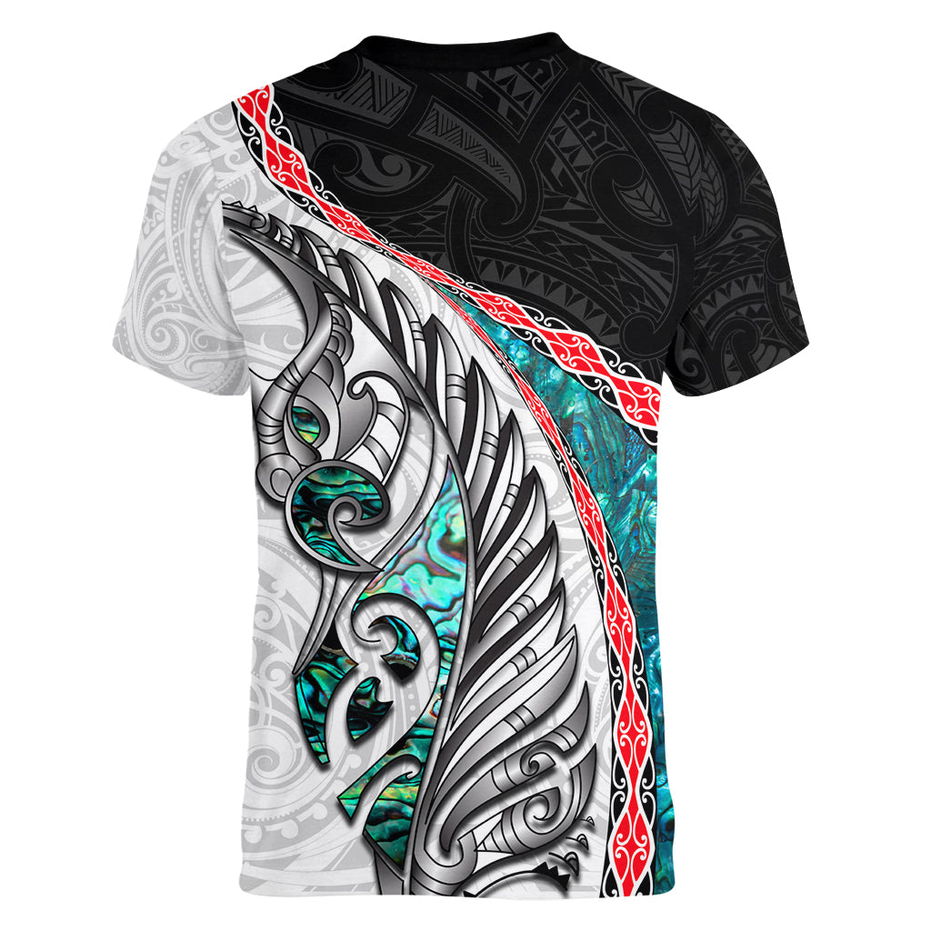 New Zealand Women V Neck T Shirt Manaia Fern and Koru Maori Pattern LT03 - Polynesian Pride