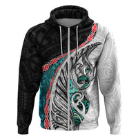 New Zealand Zip Hoodie Manaia Fern and Koru Maori Pattern LT03 Zip Hoodie Black - Polynesian Pride