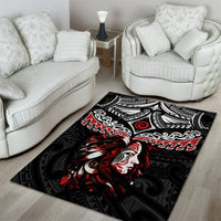 New Zealand Maori Girl Area Rug Silver Fern and Koru Pattern