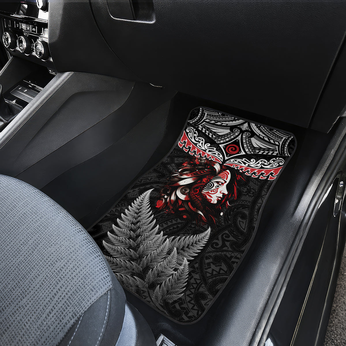 New Zealand Maori Girl Car Mats Silver Fern and Koru Pattern
