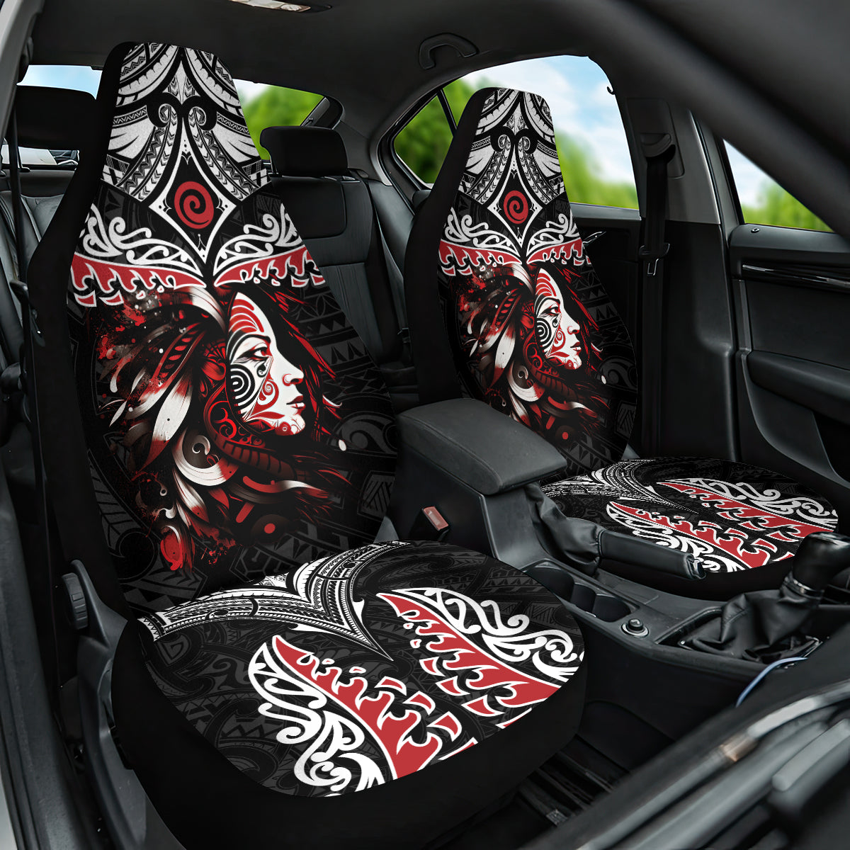 New Zealand Maori Girl Car Seat Cover Silver Fern and Koru Pattern