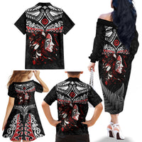 New Zealand Maori Girl Family Matching Off Shoulder Long Sleeve Dress and Hawaiian Shirt Silver Fern and Koru Pattern LT03 - Polynesian Pride