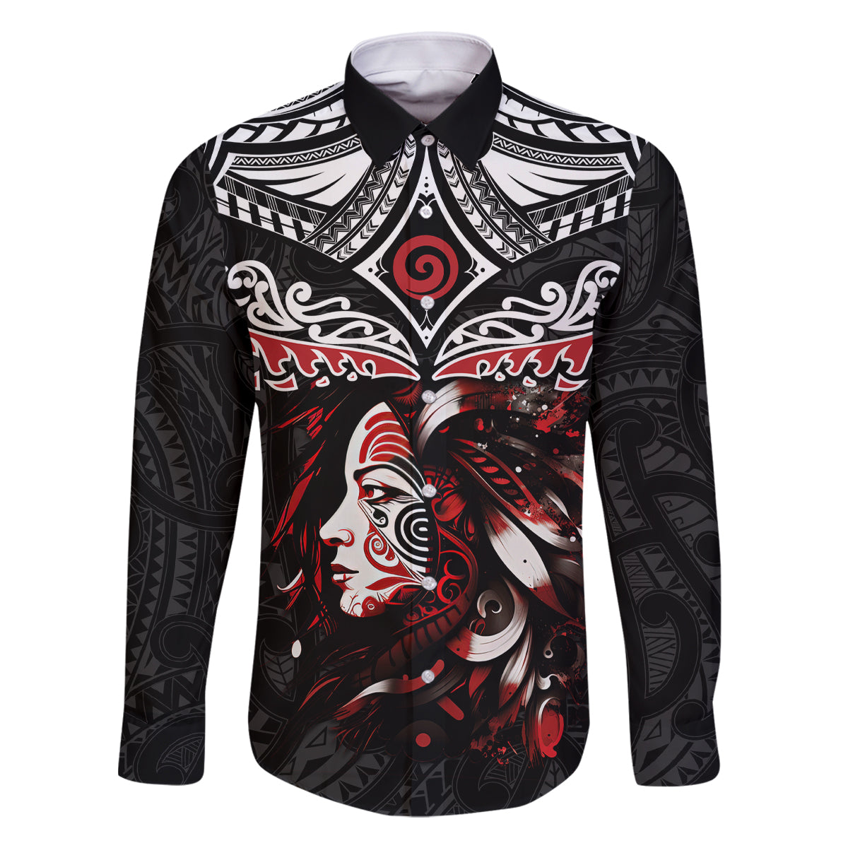 New Zealand Maori Girl Family Matching Off Shoulder Long Sleeve Dress and Hawaiian Shirt Silver Fern and Koru Pattern LT03 Dad's Shirt - Long Sleeve Black - Polynesian Pride