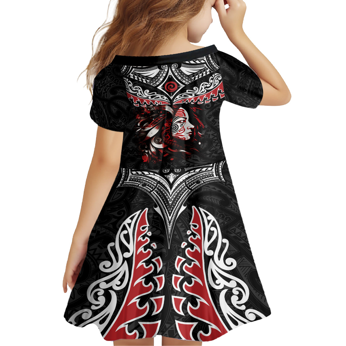 New Zealand Maori Girl Family Matching Off Shoulder Short Dress and Hawaiian Shirt Silver Fern and Koru Pattern LT03 - Polynesian Pride